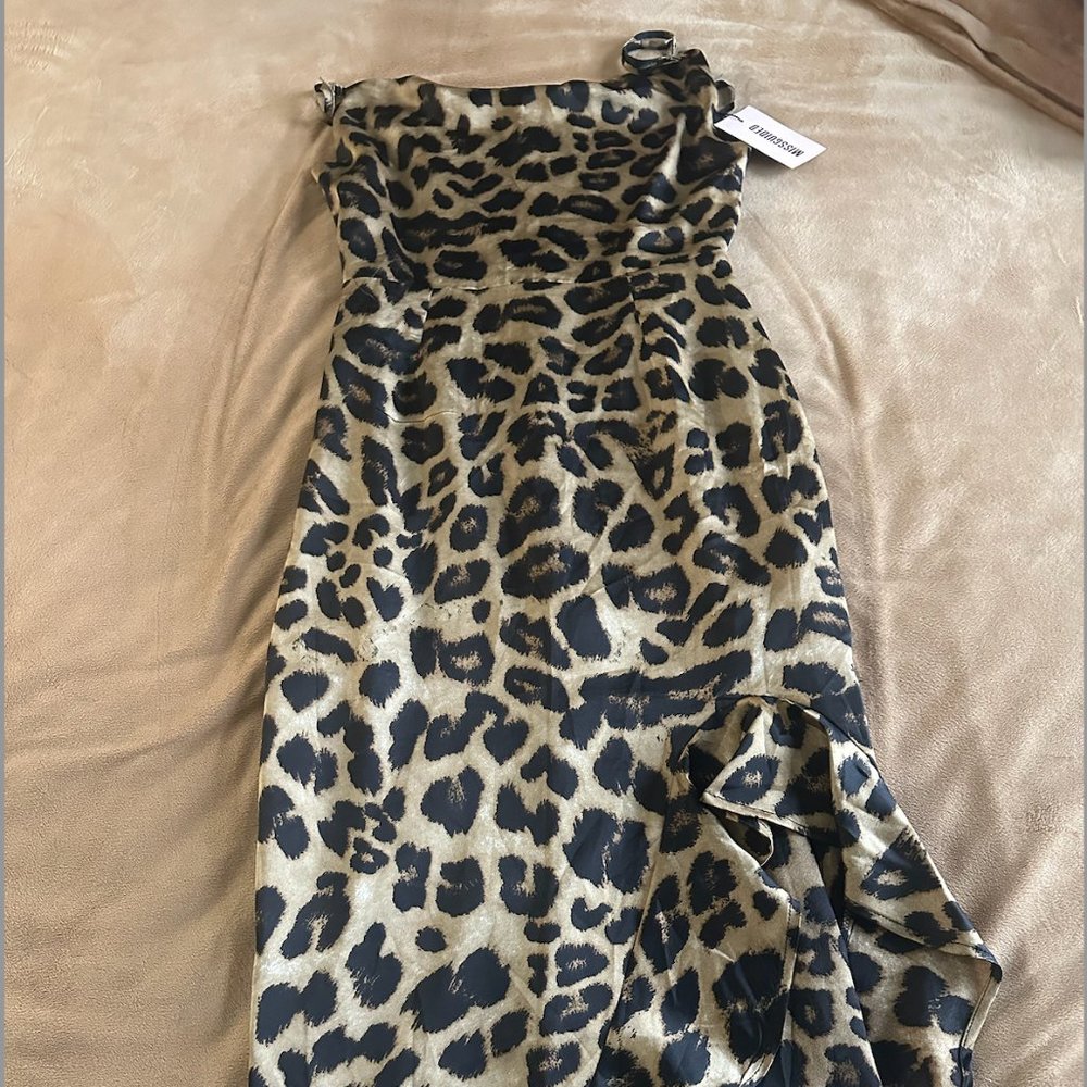 Missguided Women's Brown Leopard Print Cowl Neck Dress